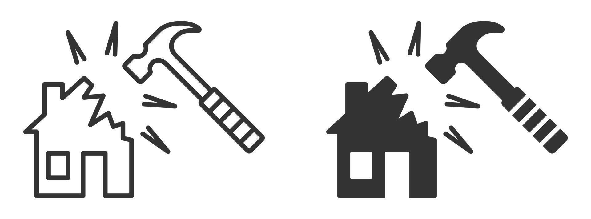 Two icons of a hammer and a house with a hammer vector