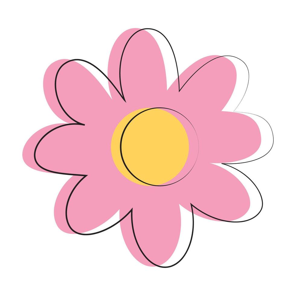 Pink flower with yellow center in modern doodle style. vector