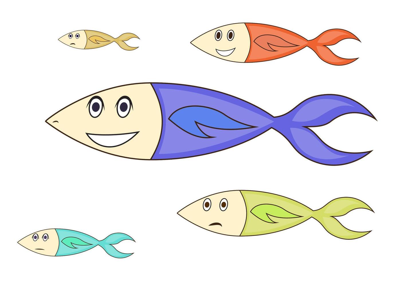 Cartoon fish with different expressions vector