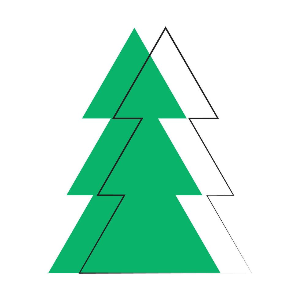 Geometric green pine tree with outlined layers. vector