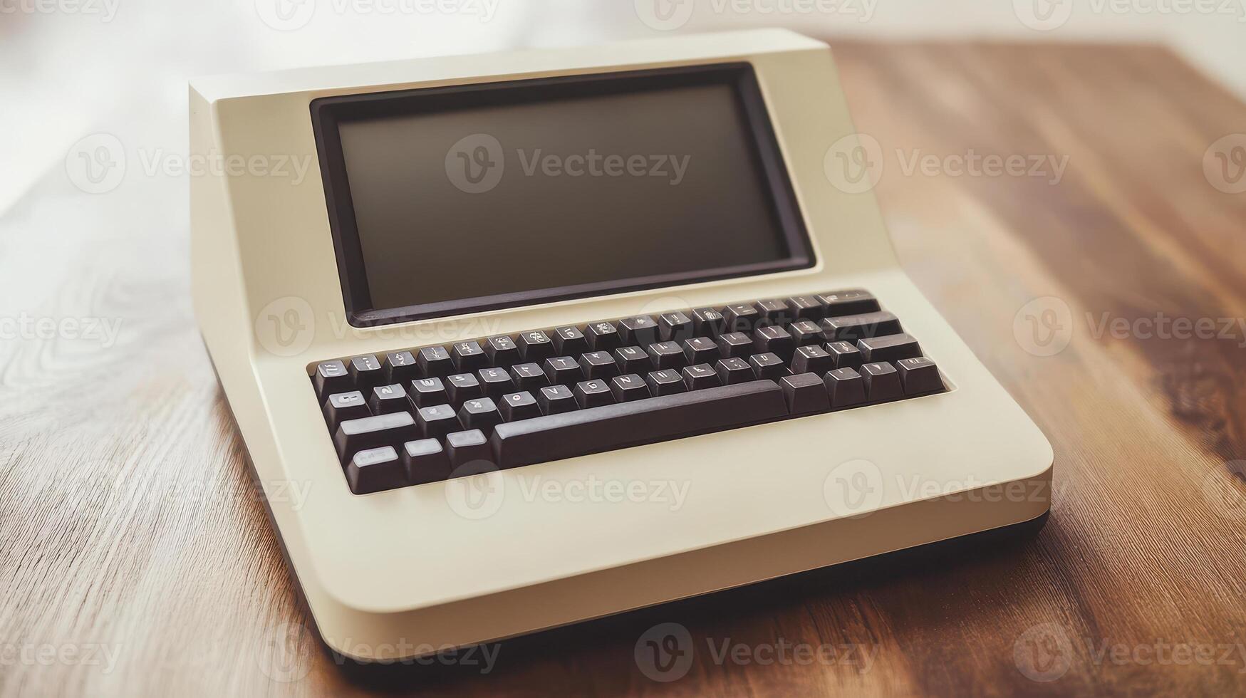Retro Computer on Wood Surface A Glimpse into Early Personal Computing History and Technological Innovation photo