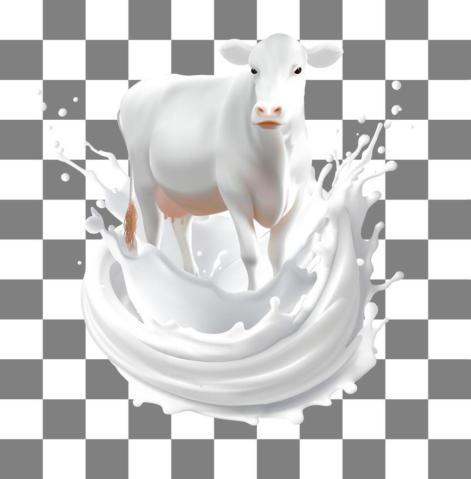 cow splash milk,design. Dairy poster. Milk products ads placard decent template, mesh gradient was used vector