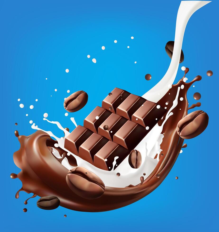 Chocolate splash Milk coffee with clipping path, Dark Chocolate splash or Syrup Flowing, vector