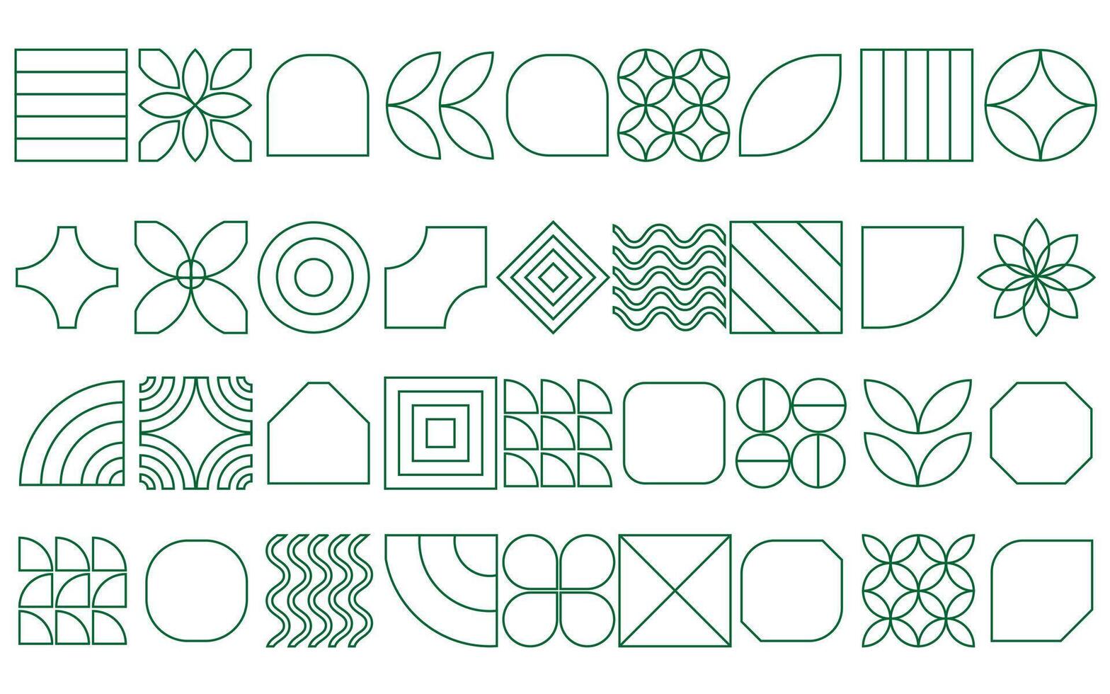 Line geometric mosaic elements illustration. Green shapes creative simple bauhaus style design. vector