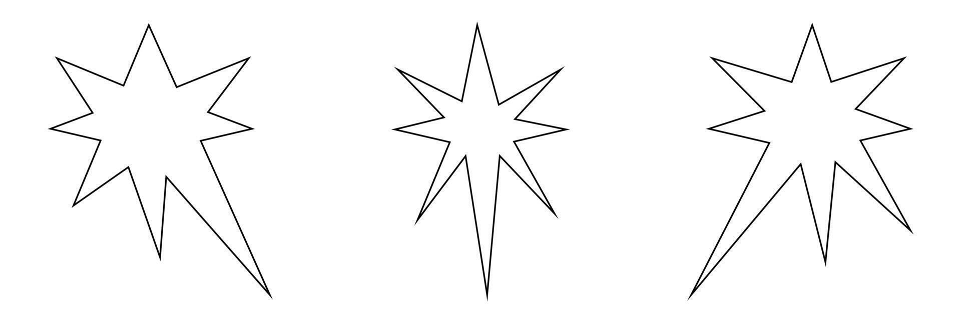 Trio of outlined star shapes in black on white. vector