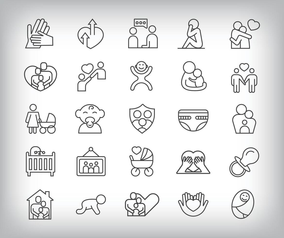 Love, diaper, family, hug and artistic design. 25 linear family simple icon set. vector