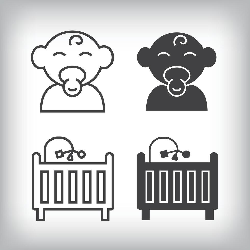 Baby and crib artistic design. Simple linear and flat artistic family icon set. vector