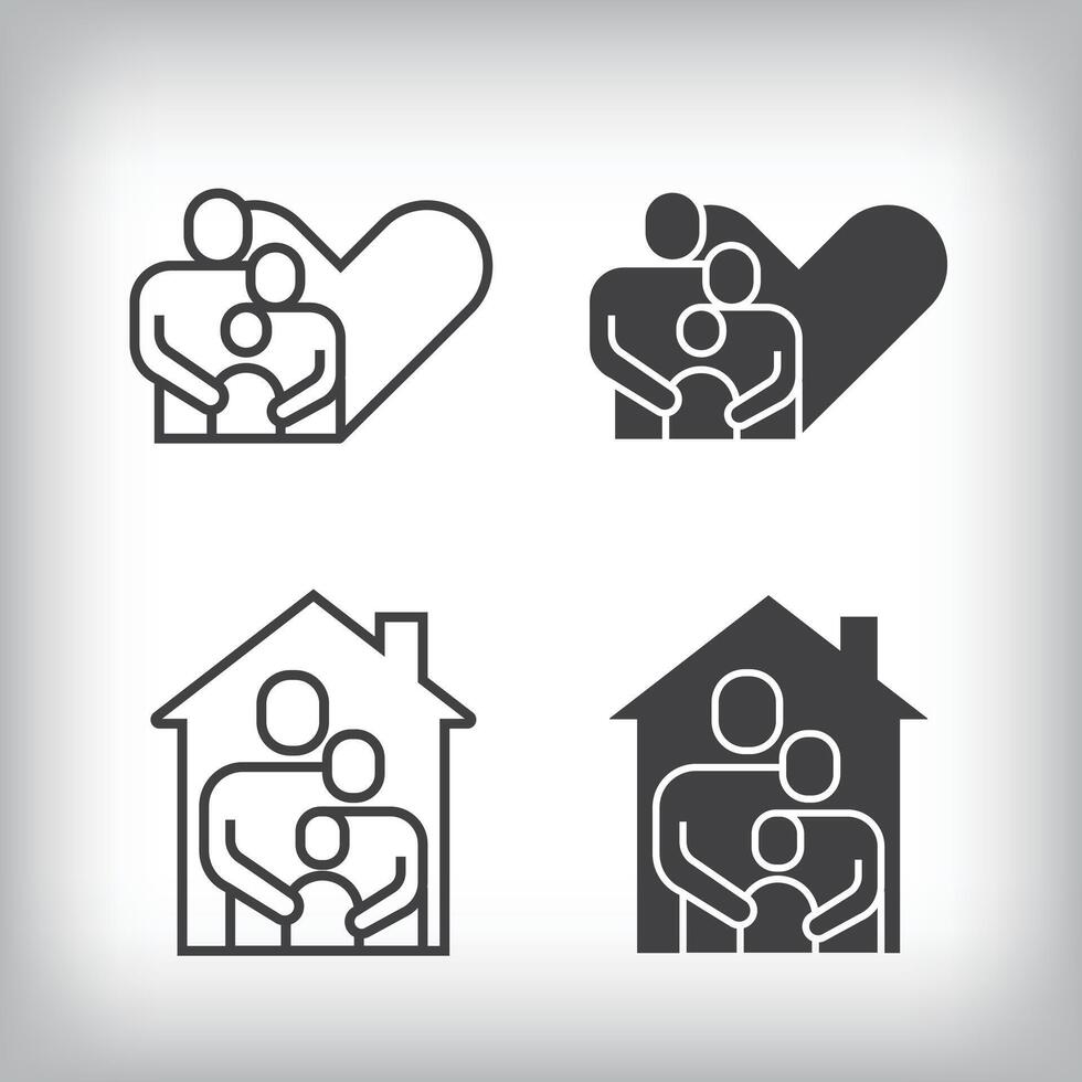 Family in house and family in heart artistic design. Simple linear and flat artistic family icon set. vector