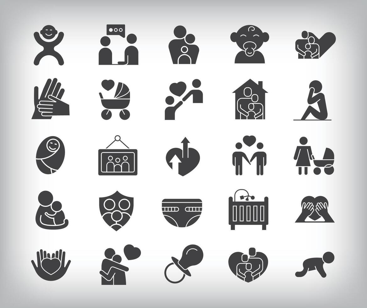 Baby, pacifier, family, touch heart and artistic design. 25 flat fill family simple icon set. vector