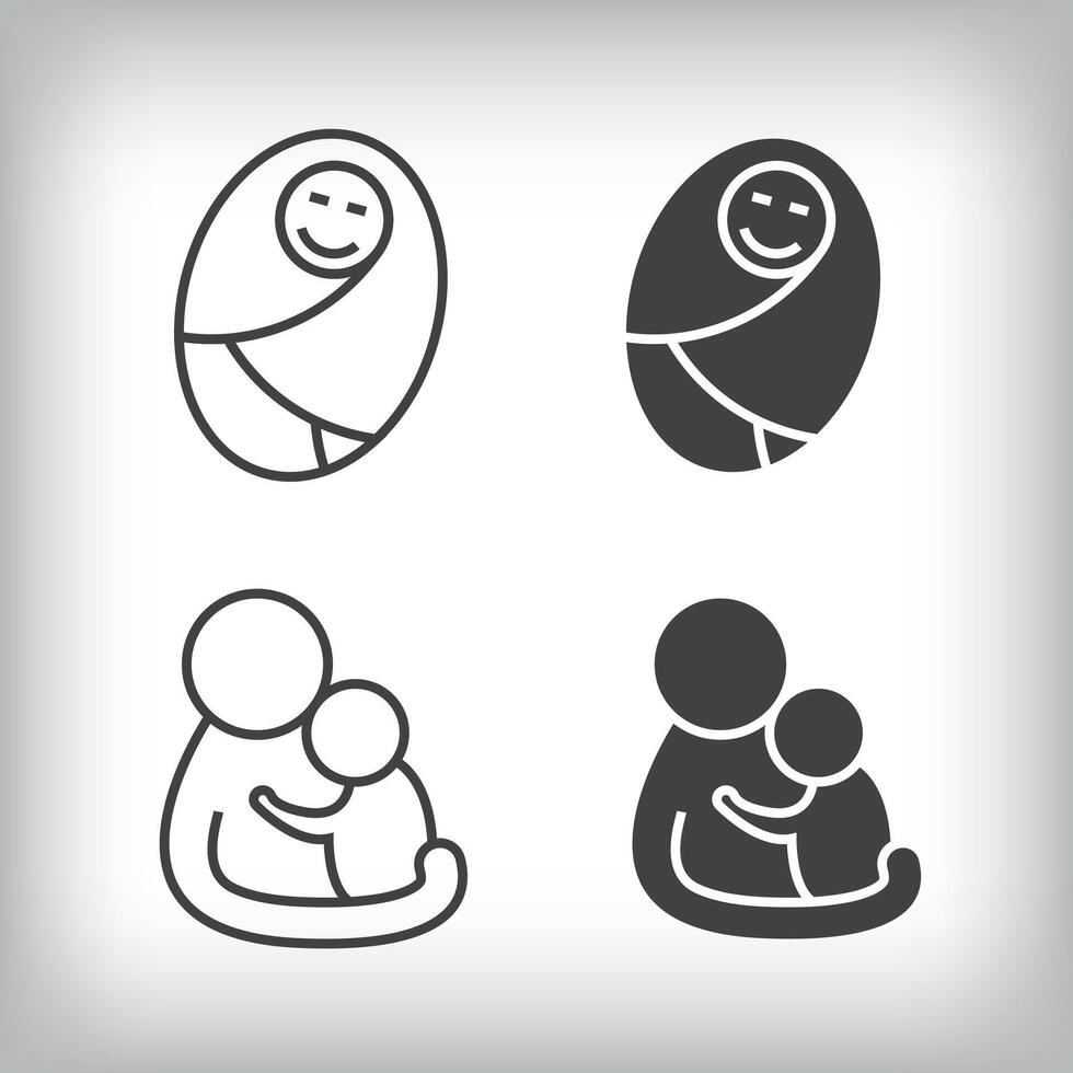 Wrapped baby and baby look hug artistic design. Simple linear and flat artistic family icon set. vector