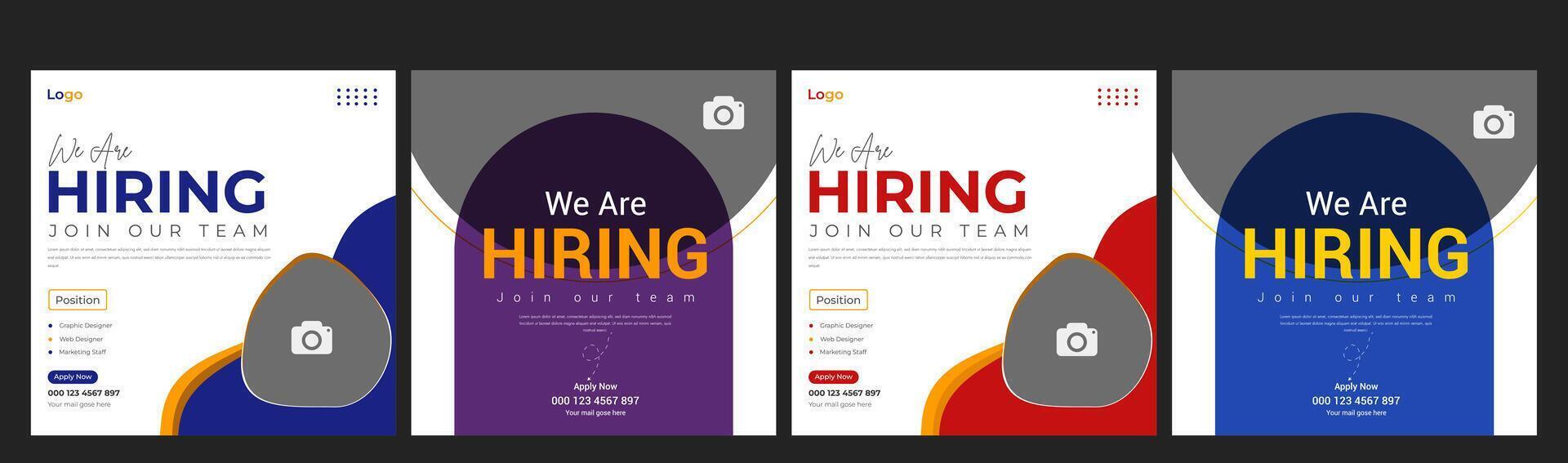 We are hiring job vacancy social media post banner design template with red color. We are hiring job vacancy square design vector