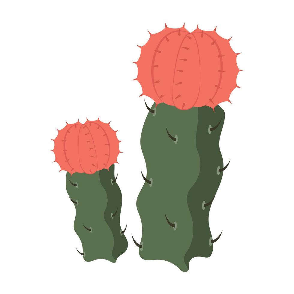 Minimal cactus illustration with tall shapes and blooming flowers vector