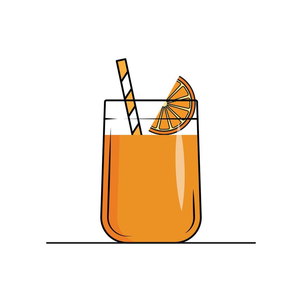 Fresh orange juice in a glass with orange half slice and tube, Isolated on white background vector