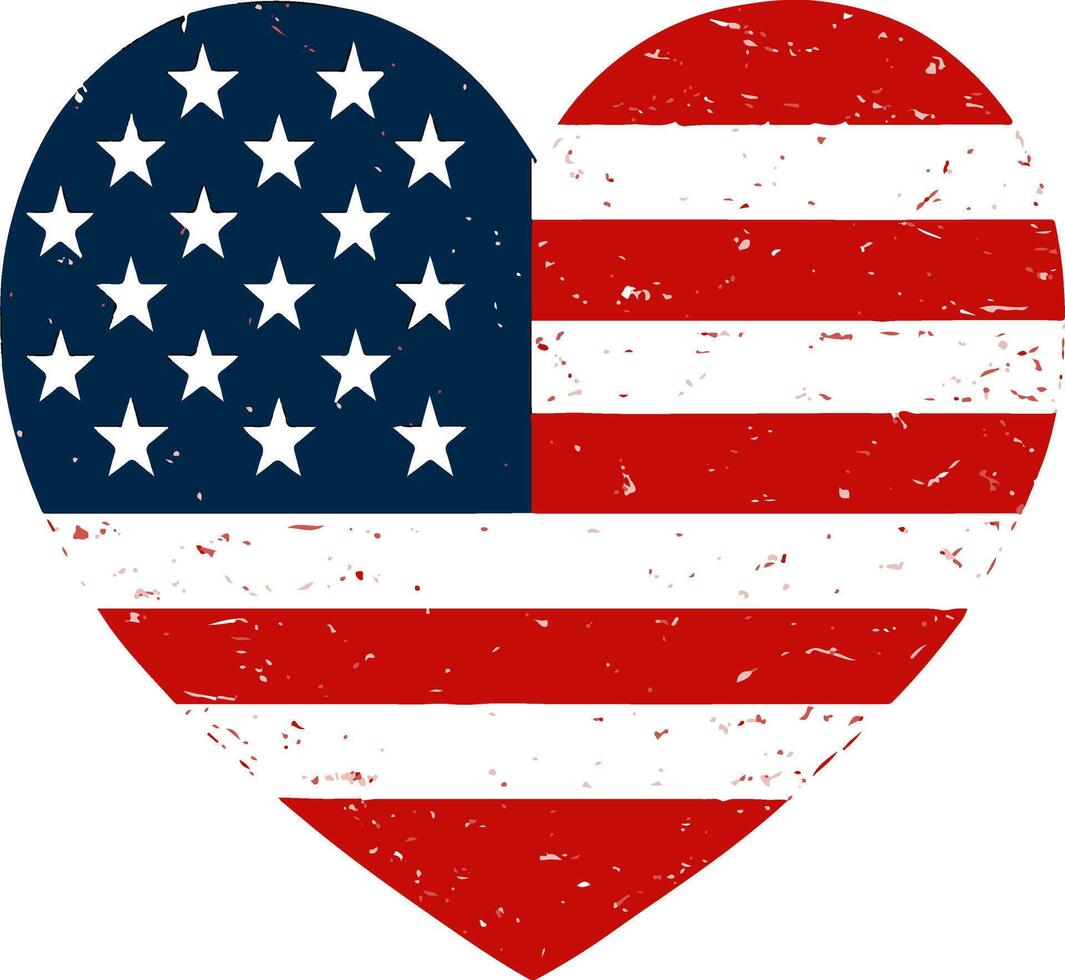 Grunge effect USA flag heart icon symbolizing love pride and freedom for Americans vector