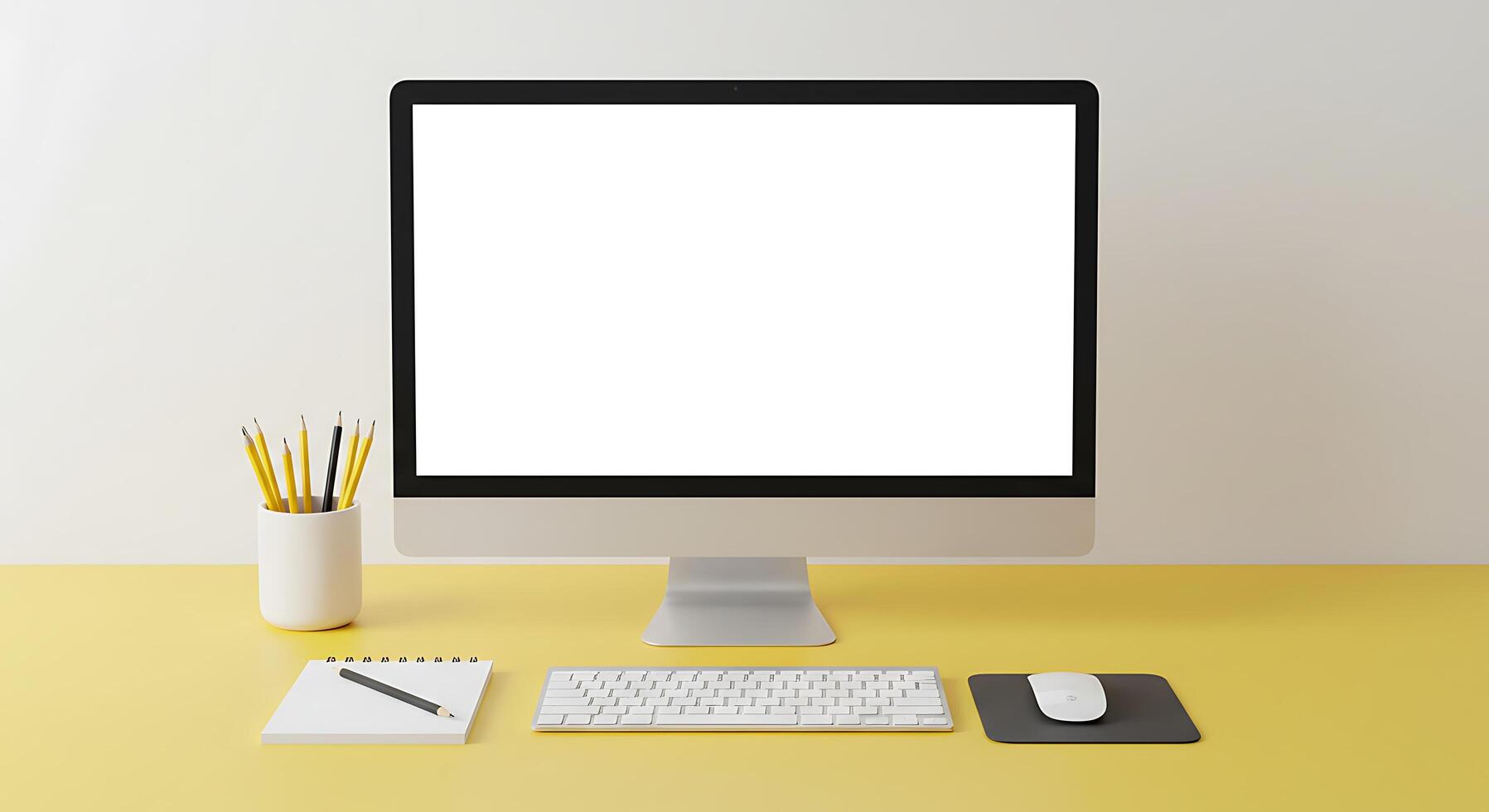 Computer monitor with blank screen on yellow background photo