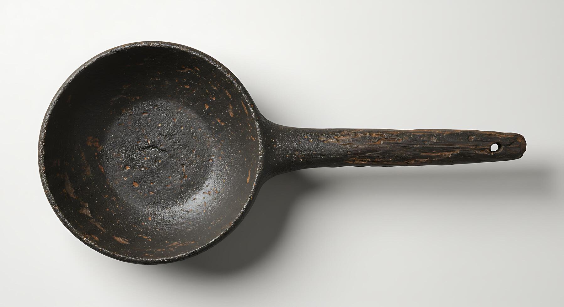 A large frying pan with a handle on a white surface photo