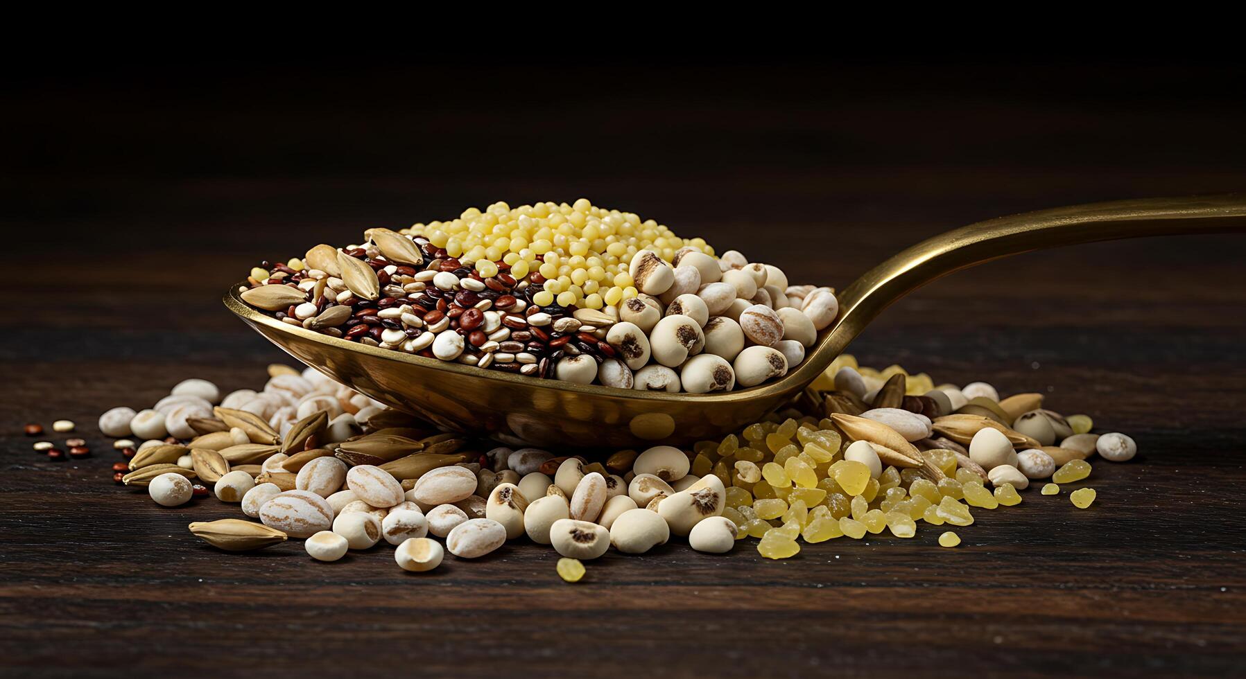 A spoon filled with grains photo