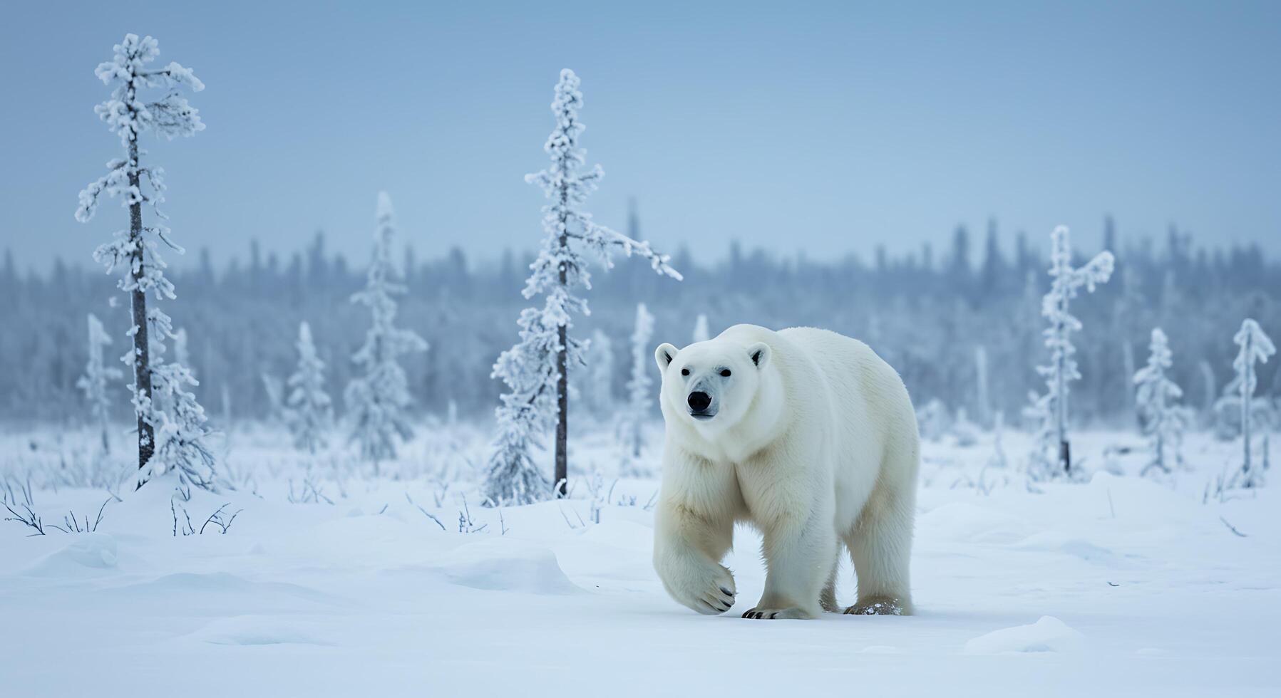 A polar bear walking through the snow photo