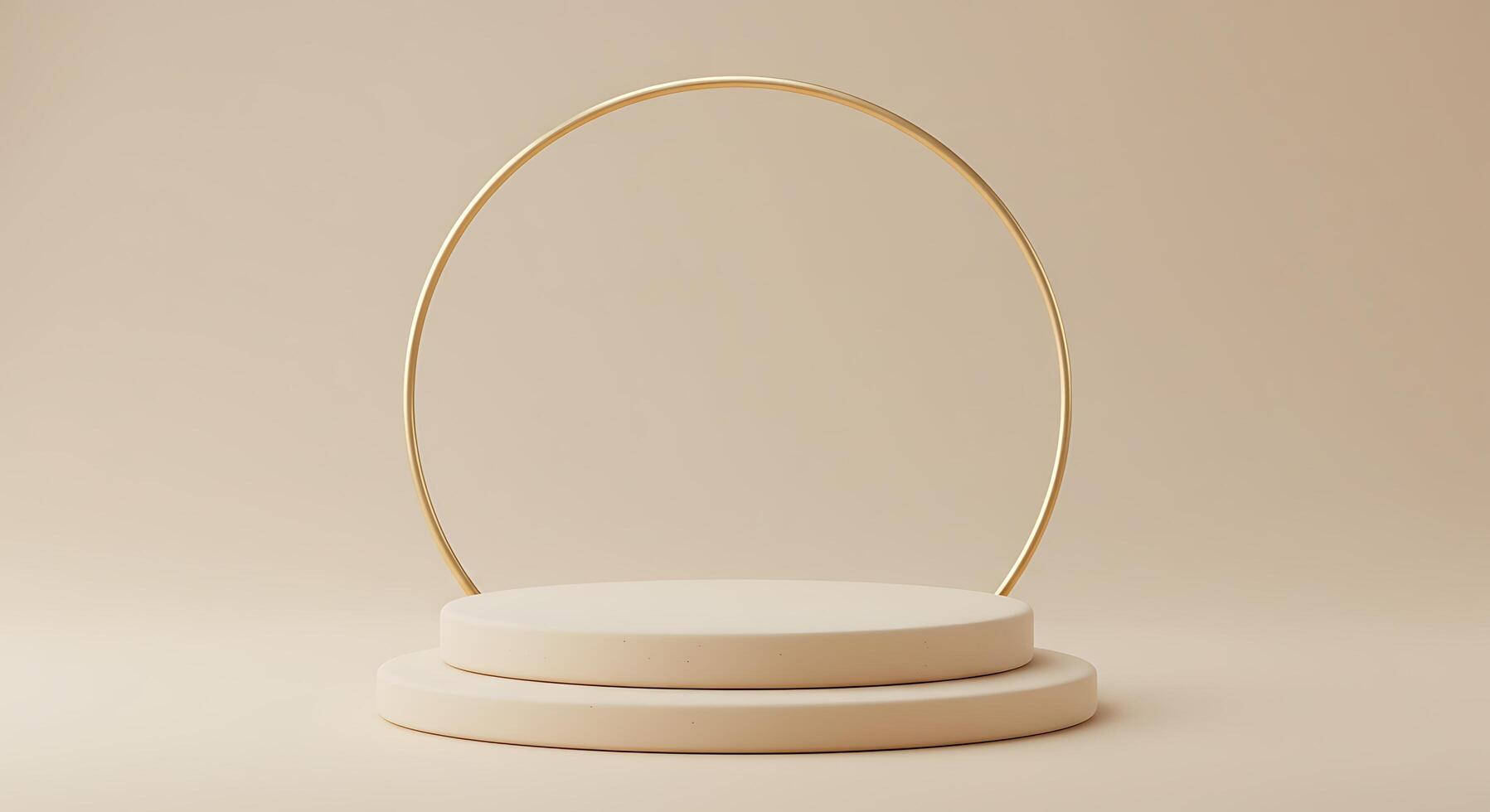 A white pedestal with a gold ring on top photo