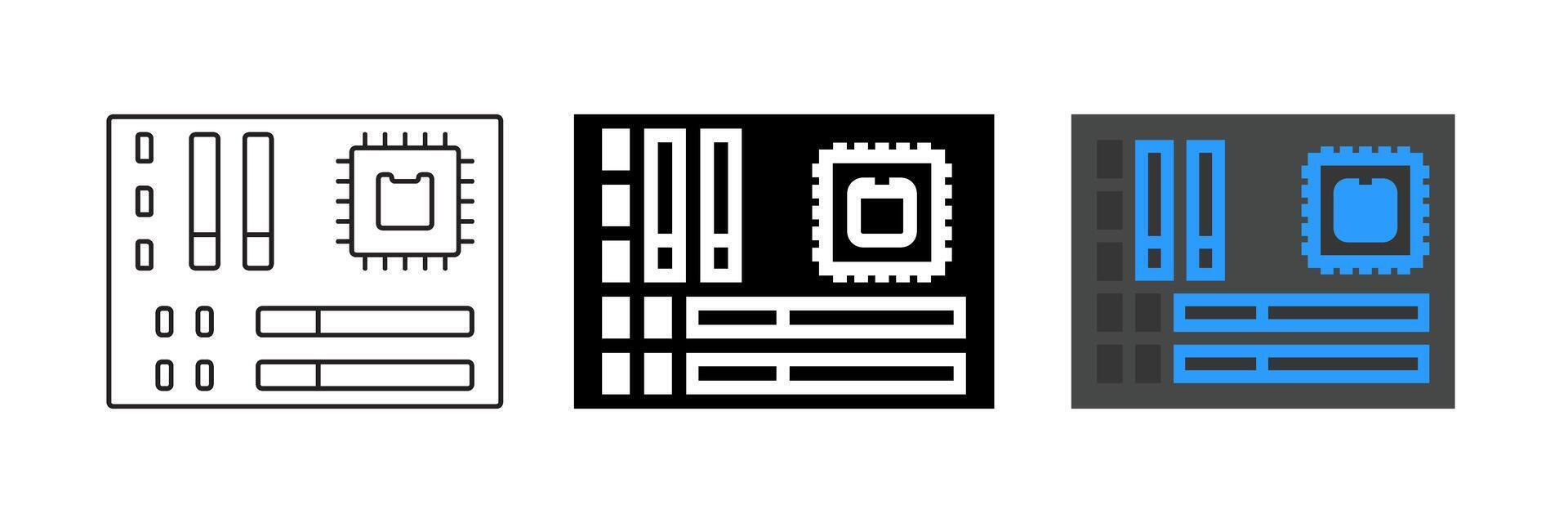 icon set depicting motherboards, ideal for computer and hardware designs. vector