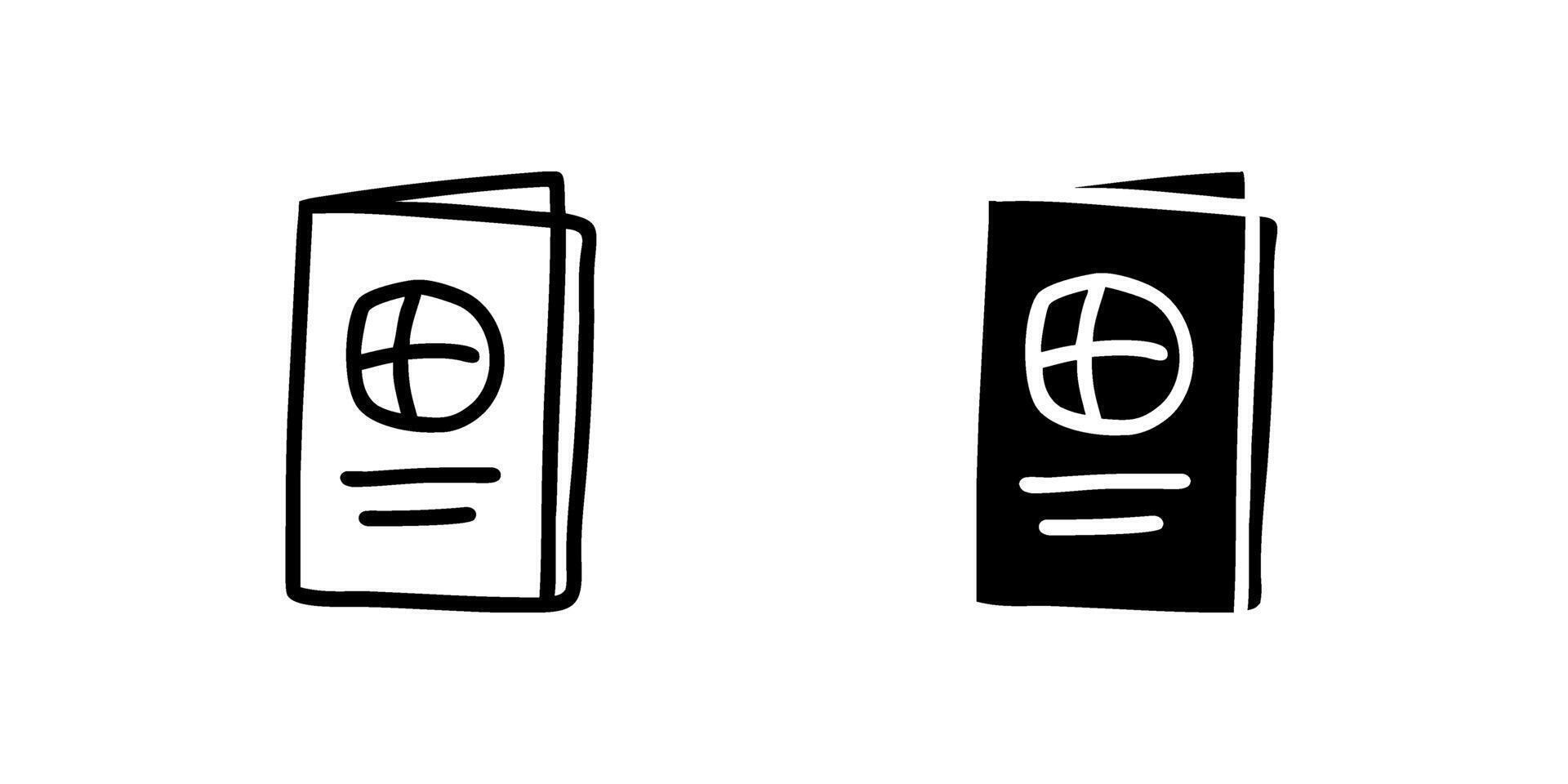 icon set depicting passport sketches, ideal for travel and identity designs. vector