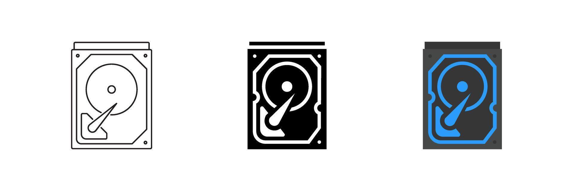 icon set depicting hard drives, suitable for storage and technology designs. vector