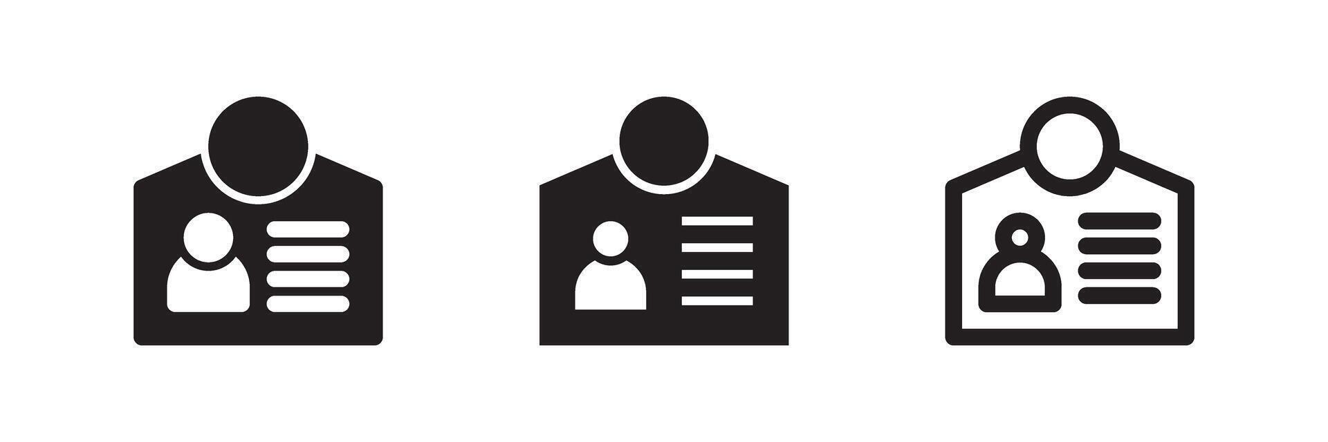 ID card icon set for user profile, staff verification, secure access, and employee identity tracking vector