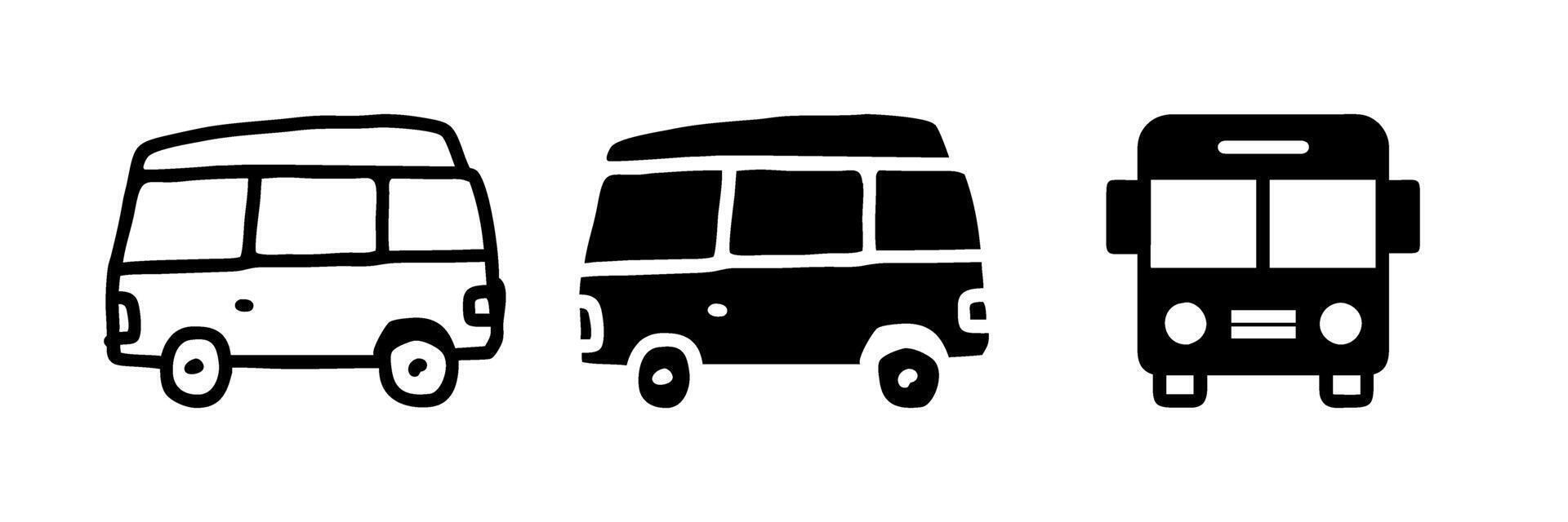 icon set depicting caravan buses, suitable for travel and camping designs. vector