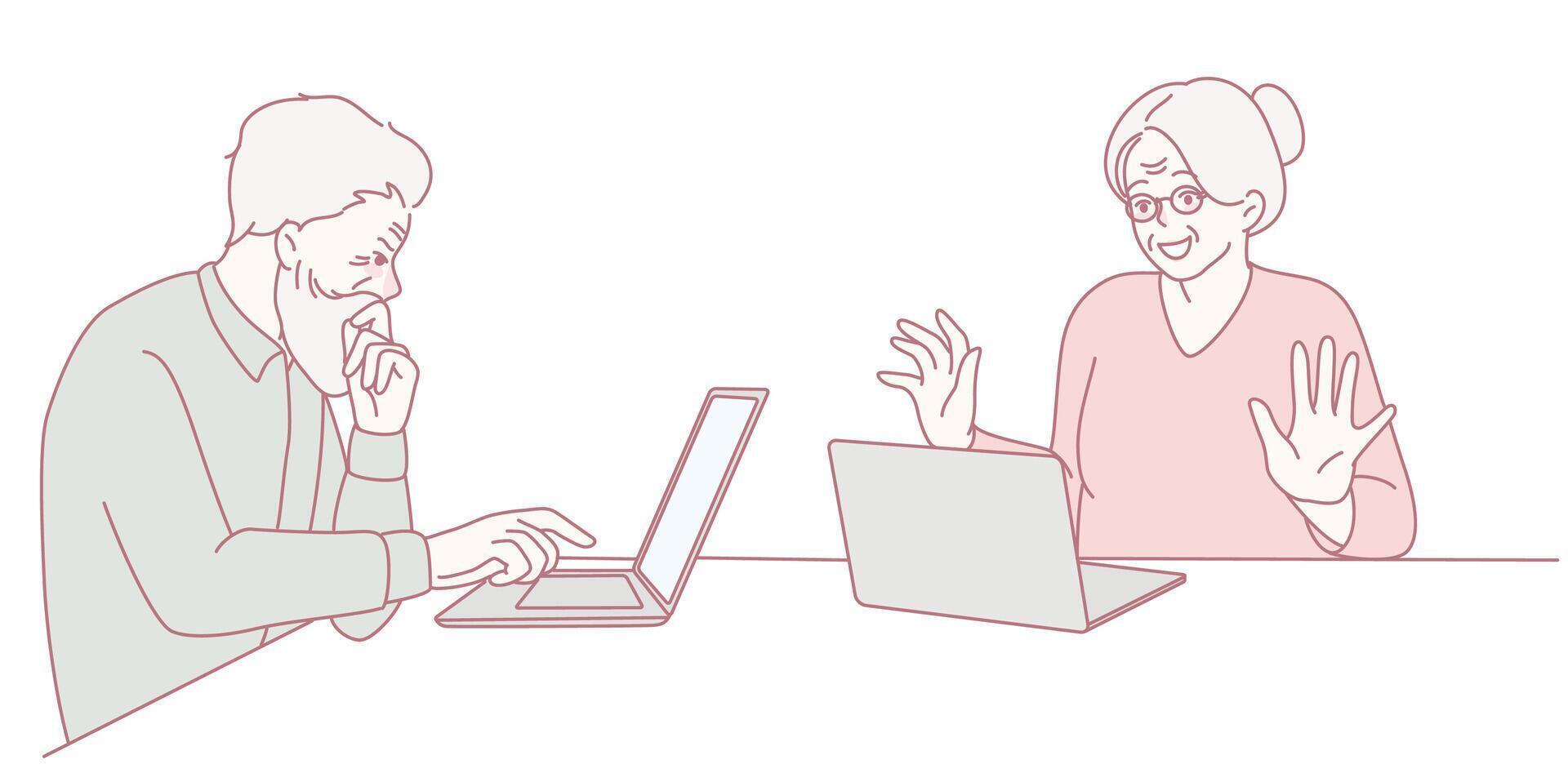 A Collaborative Online Meeting Held Between Colleagues for Team Development and Discussion vector