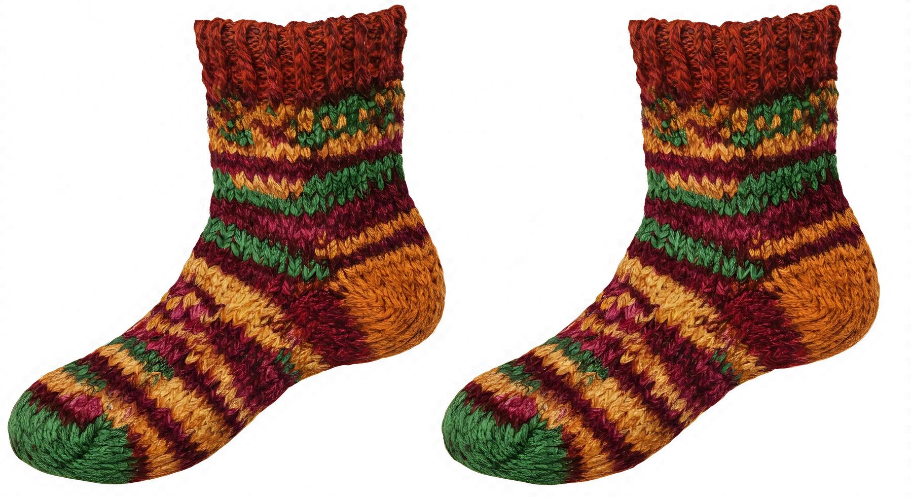 Two pairs of socks with colorful designs photo