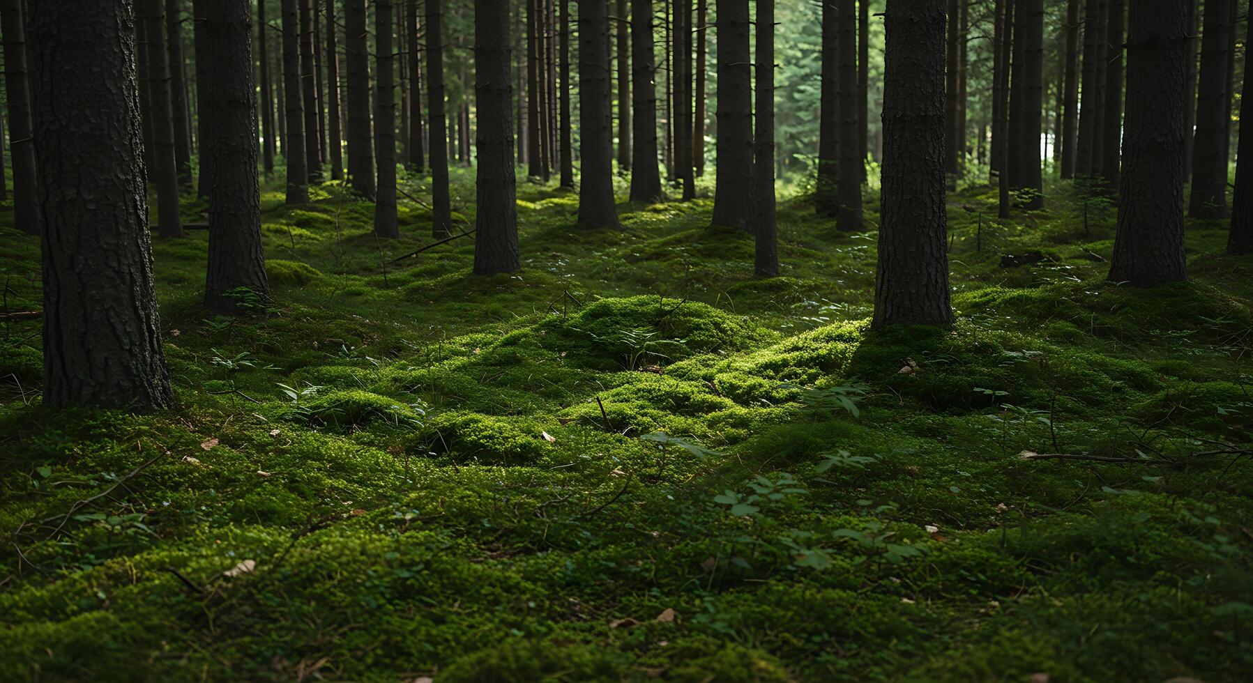 A forest with green moss on the ground photo