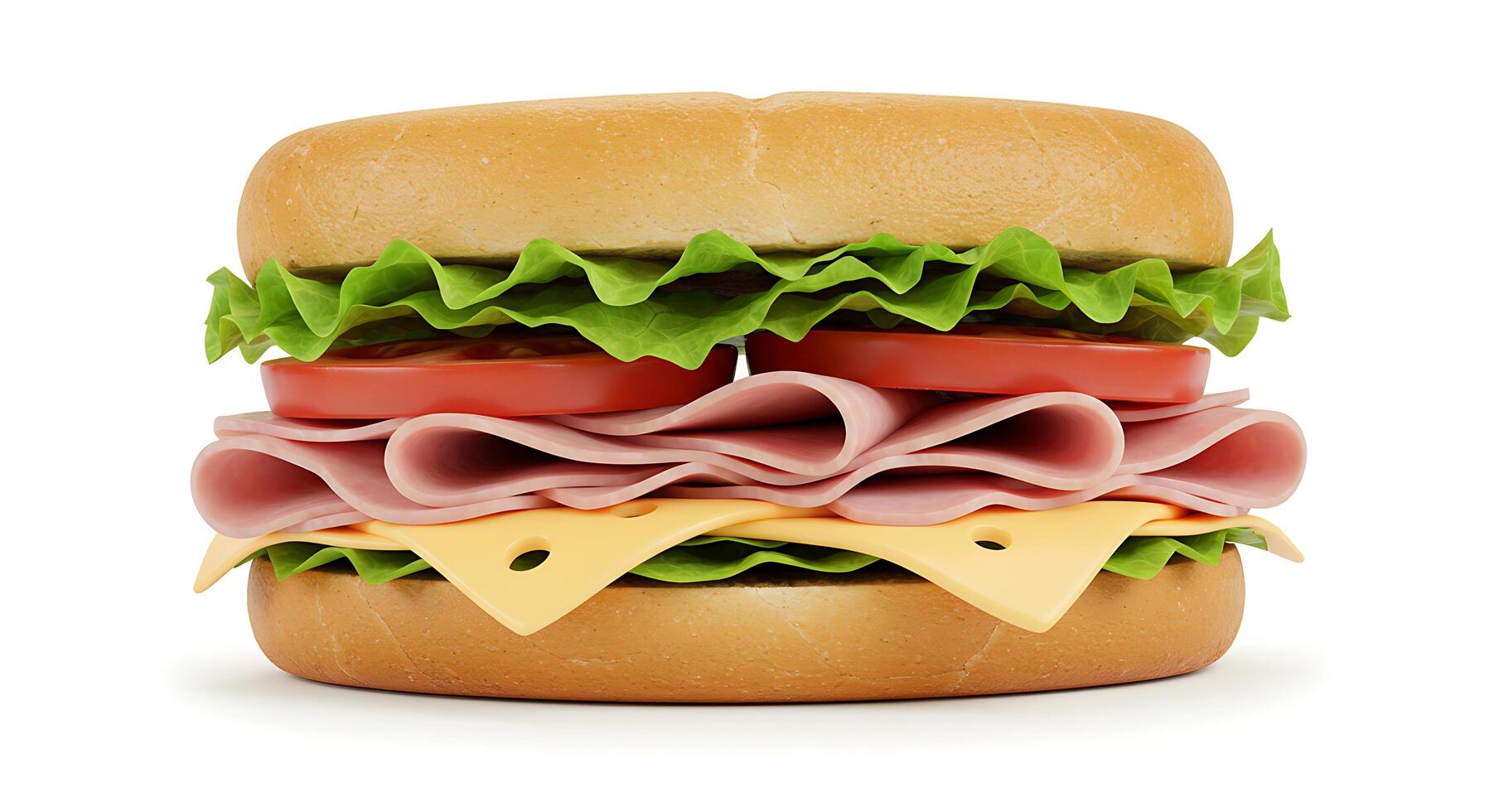 A hamburger with cheese, ham and lettuce photo