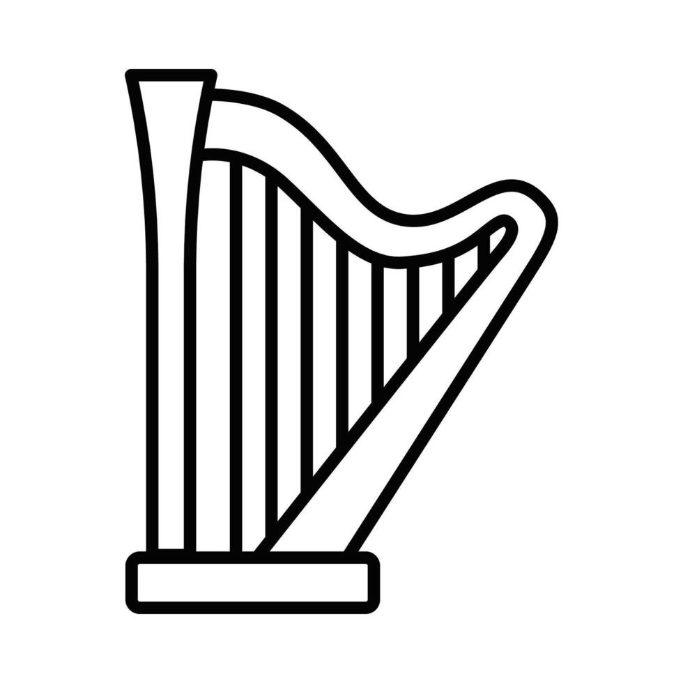 A black and white illustration of a harp vector