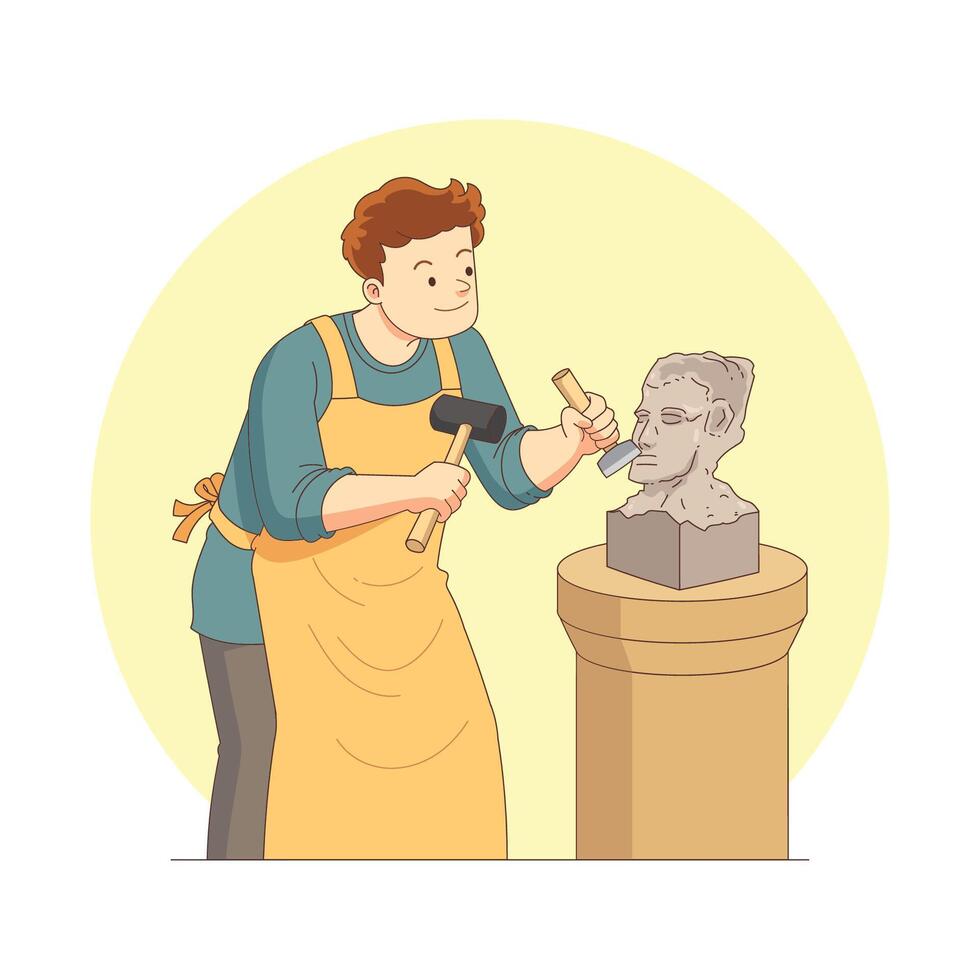 illustration of artist carving stone vector
