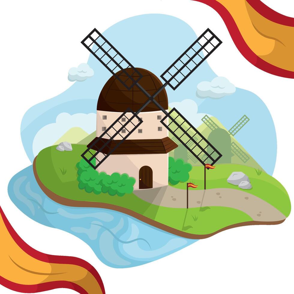 Windmill in Spanish countryside. vector