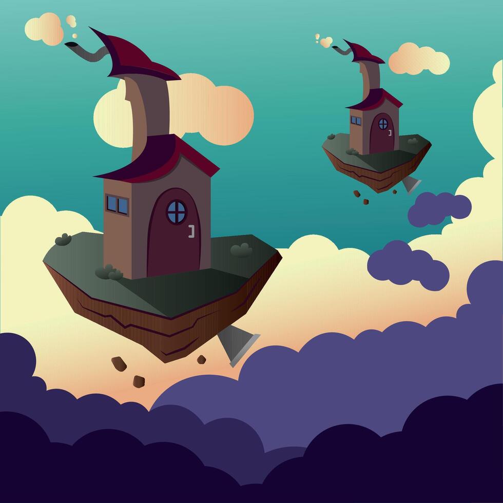 Floating fantasy houses. vector