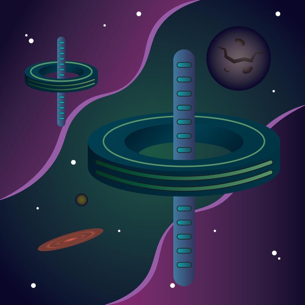 Orbiting space towers. vector