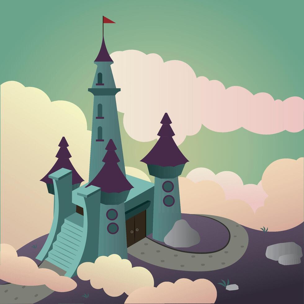 Tall fantasy castle land. vector