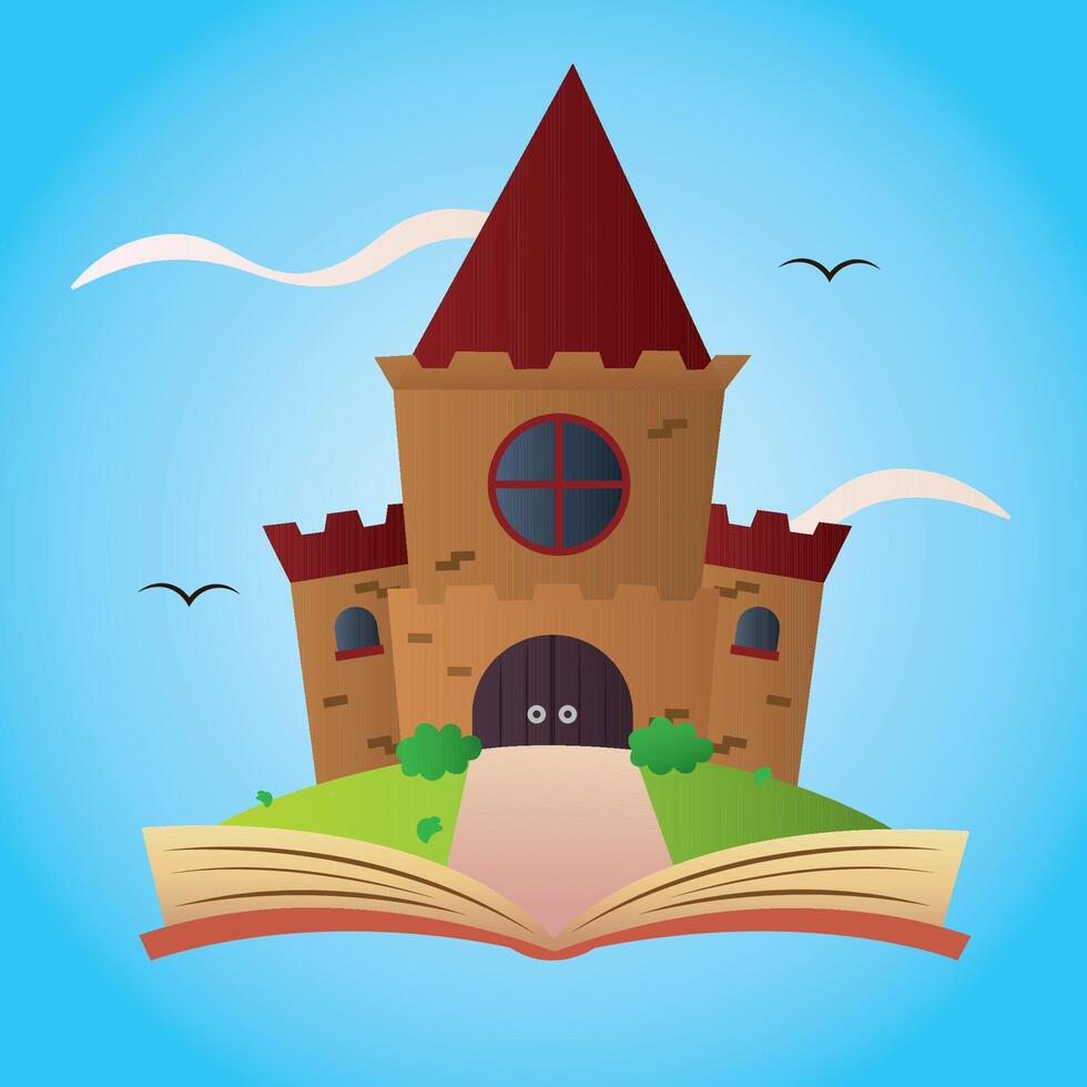 Open book castle scene. vector