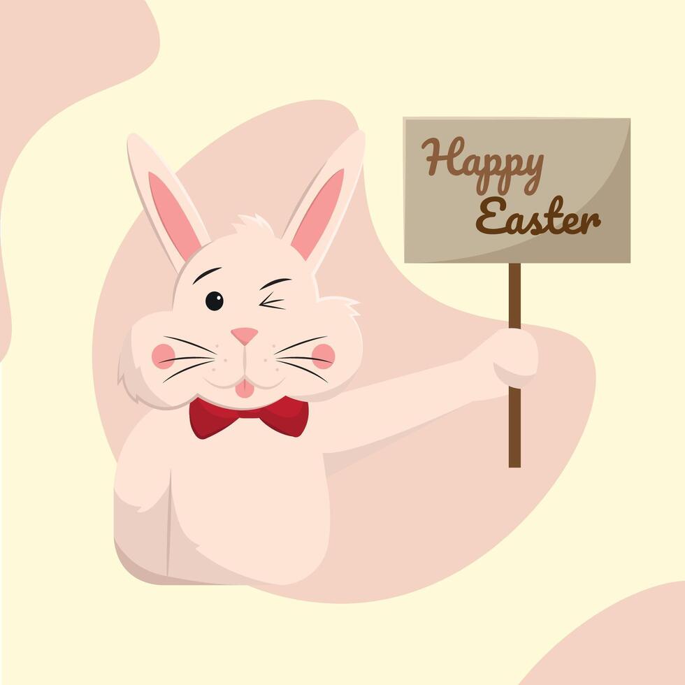 Winking bunny with signboard. vector
