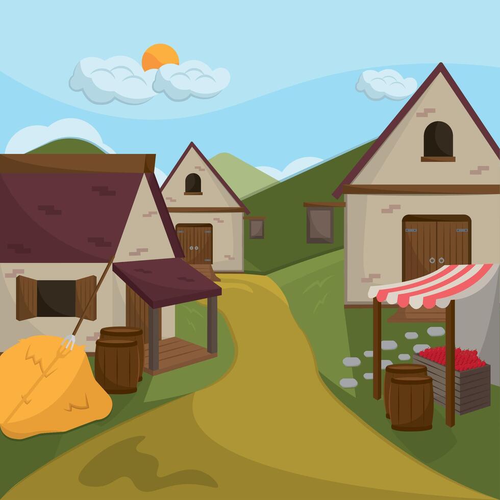 Rural village with market. vector