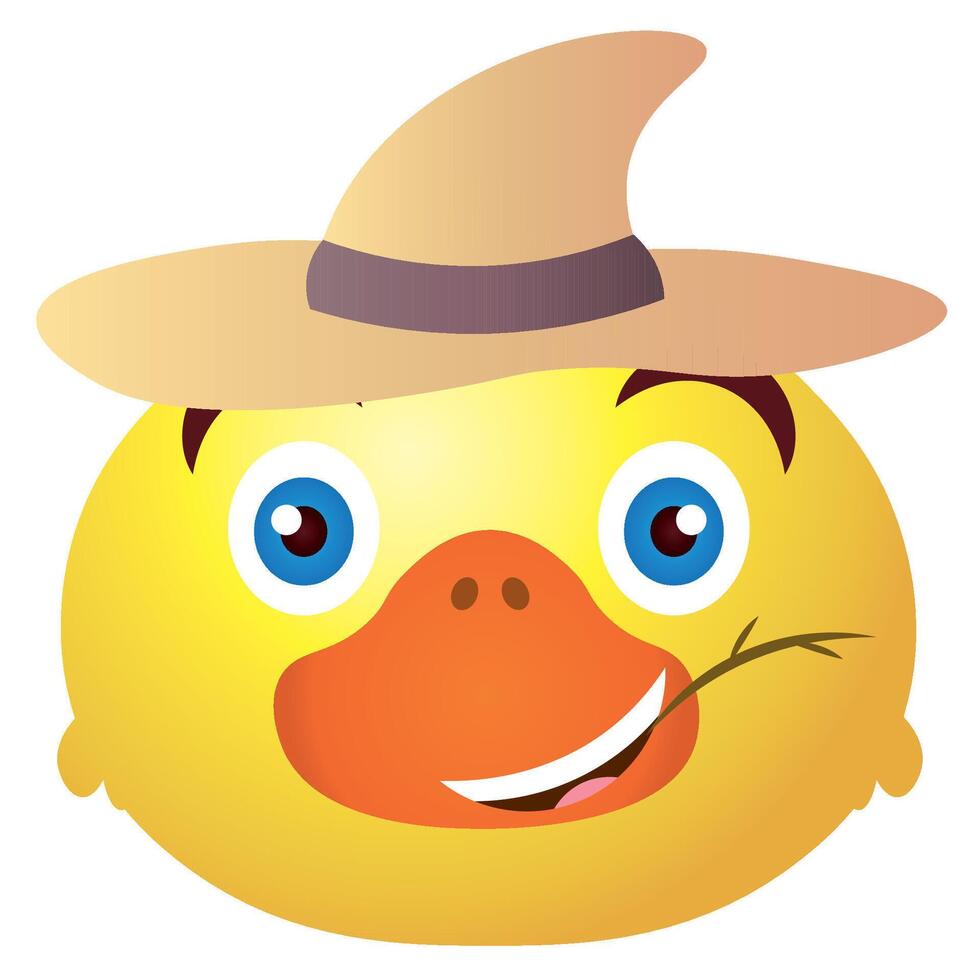 Smiling duck with straw hat. vector