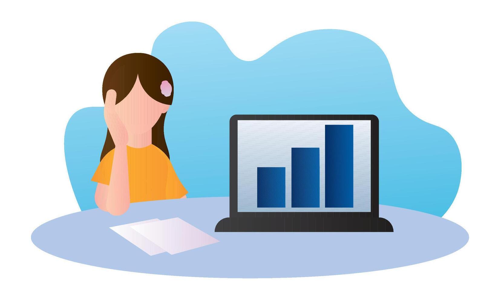 Girl analyzing chart data. vector