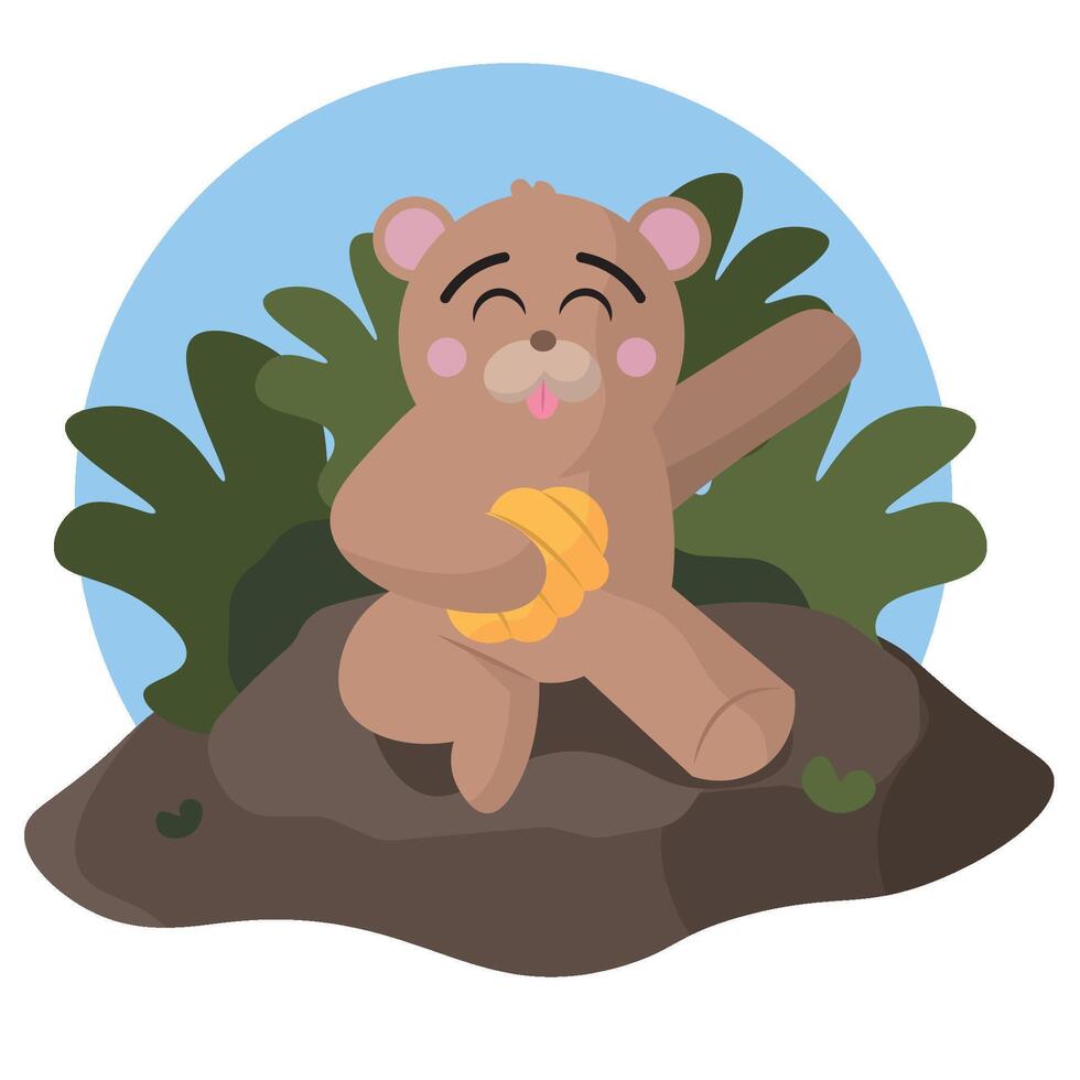 Cute bear holding honey. vector