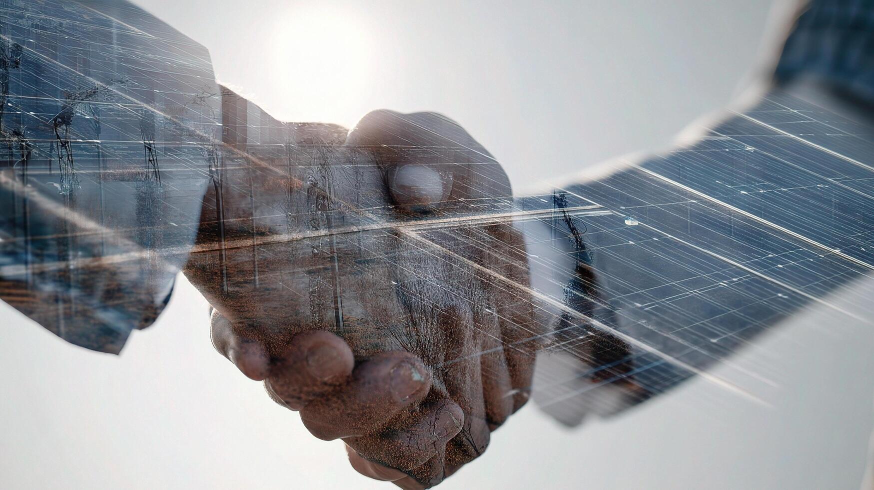 Two business people shaking hands over a digital image photo