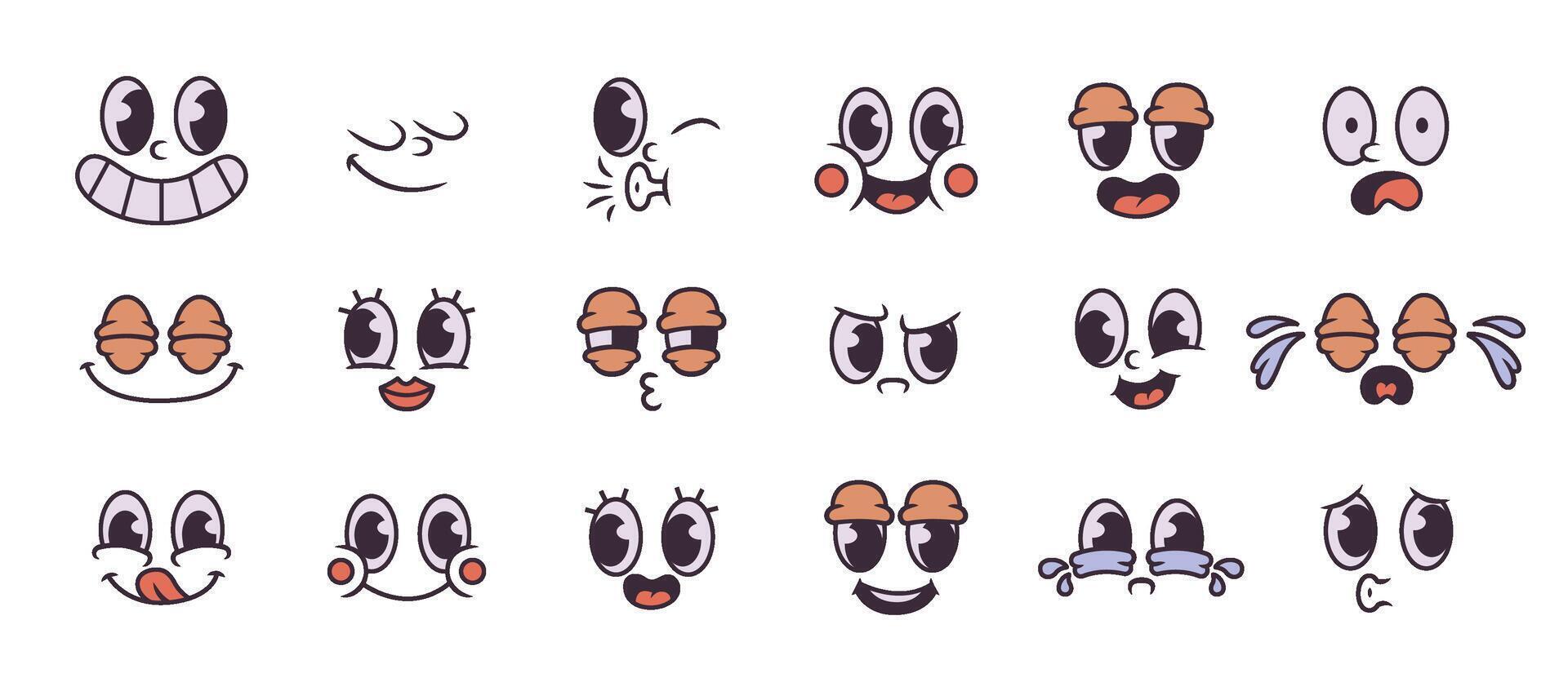 Cartoon face expressions set in retro style vector