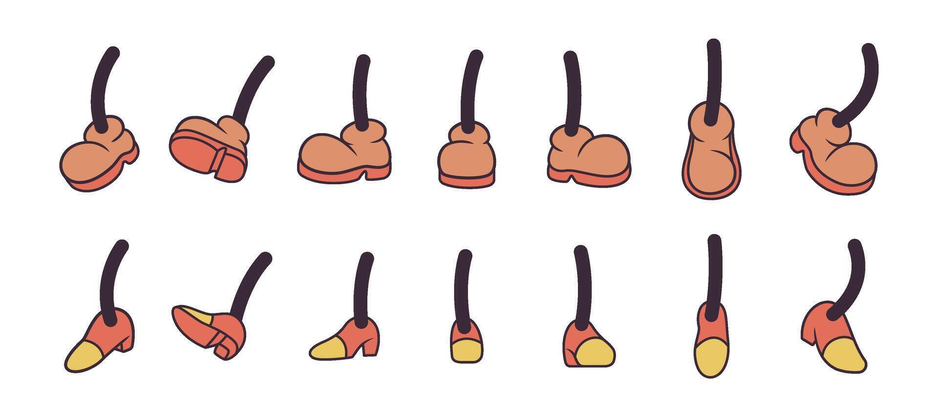 Cartoon character legs with vintage shoes set vector