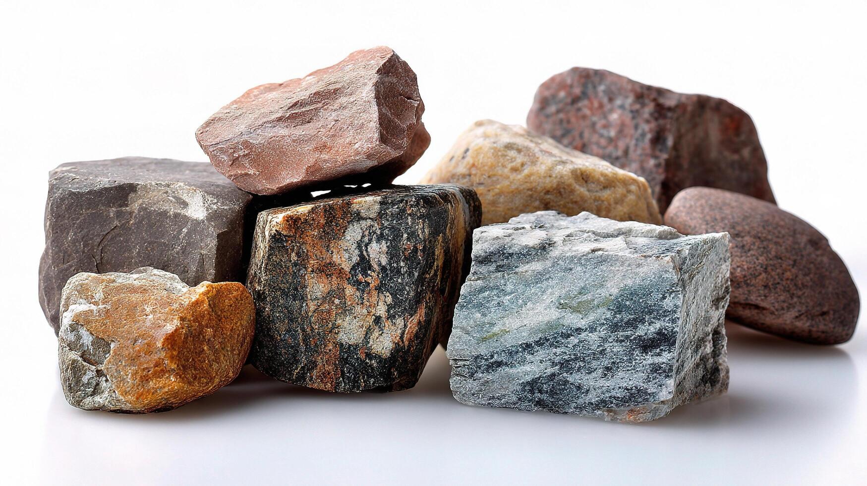 A pile of rocks on a white surface photo