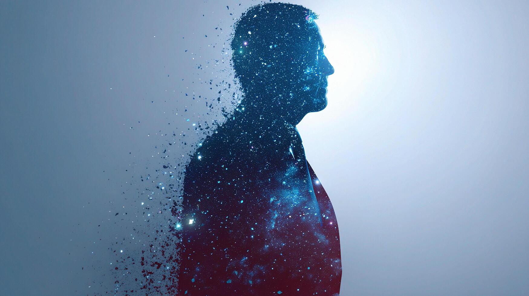 The silhouette of a man with a glowing light coming from his head photo