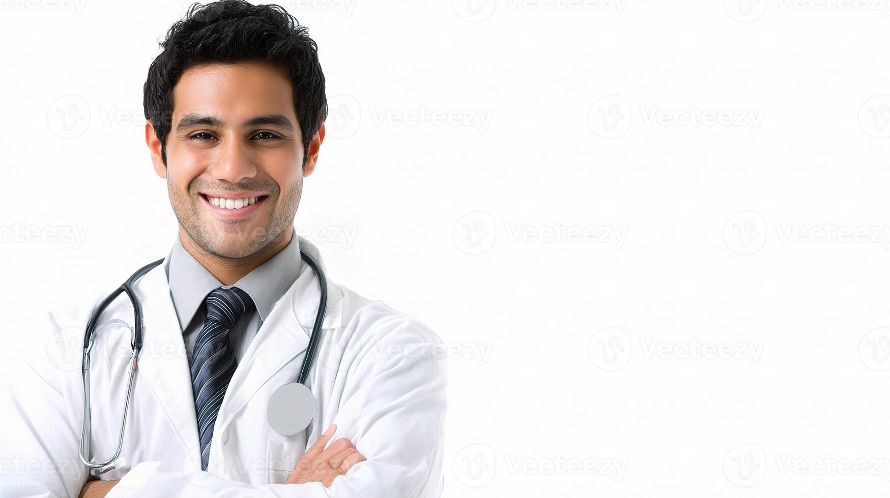 A smiling male doctor wearing a white coat photo